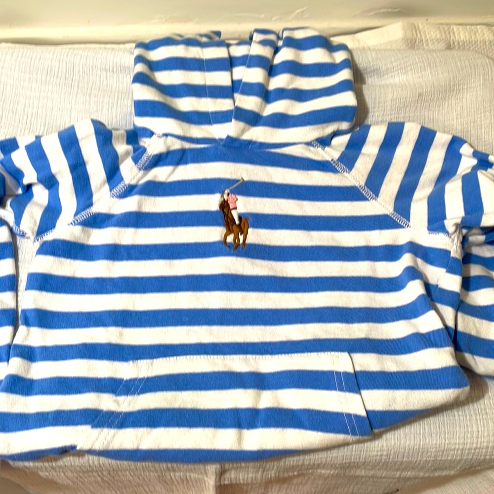 Polo Ralph Lauren blue/white striped hooded sweatshirt size 7 (fits like 5/6)